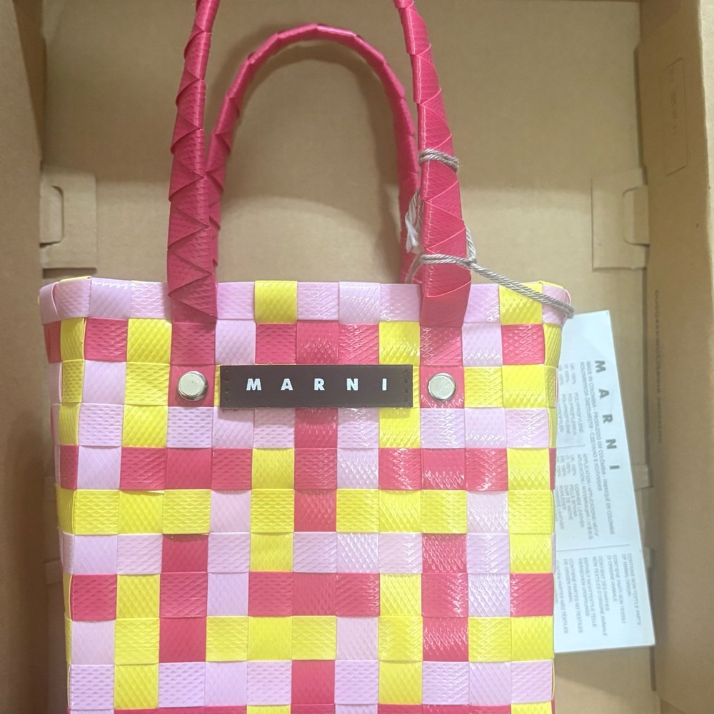 Marni Vibrant Pink and Yellow Checkered Tote